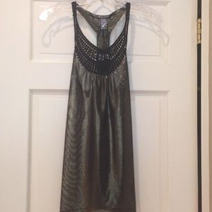 Free People Black/Gold Jeweled/Knit Tank Top-S-